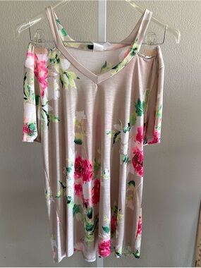 Honeyme Blush Pink Floral Cold-Shoulder Top Size Small